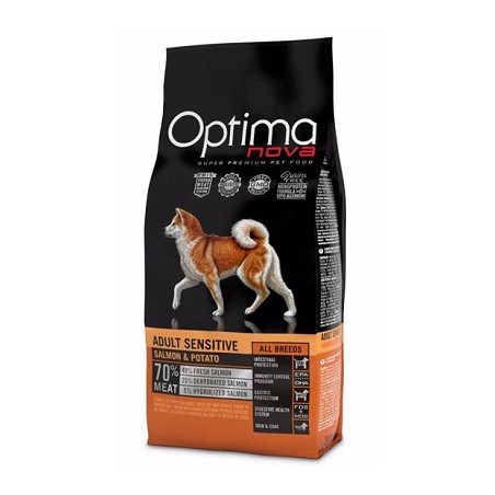 OPTIMA nova dog Adult Sensitive Salmon & Potato vieno baltymo sausas pašaras šunims