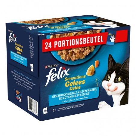 Felix Ocean Selection in Jelly sardinės, lašiša, jūrų lydeka, upėtakis konservai katėms 24 x 85g