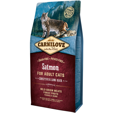 CarniLove Salmon Adult Cat Sensitive&Long Hair sausas pašaras katėms