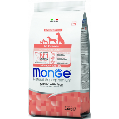 Monge All Breeds Puppy & Junior Salmon (lašiša) sausas pašaras šunims iki 1 metų