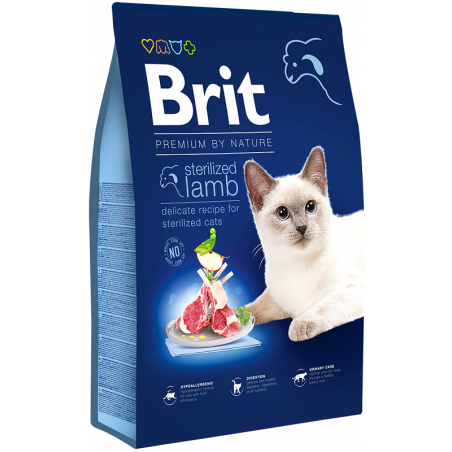 Brit Premium by Nature Cat Sterilized Lamb sausas maistas katėms 8 kg