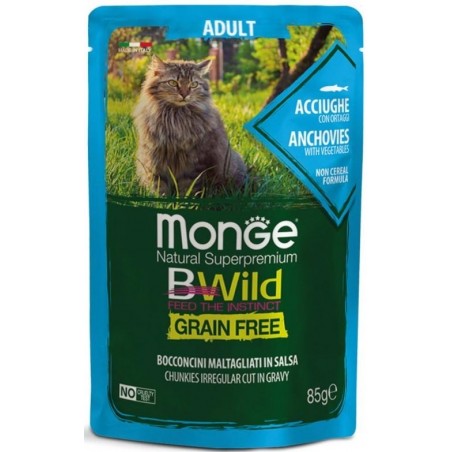 Monge BWild konservai katėms su ančiuviais ir daržovėmis padaže