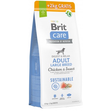 Brit Care Sustainable Adult Large Breed Chicken&Insect sausas maistas šunims su vištiena ir vabzdžiais 12 + 2 kg
