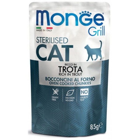 MONGE Grill- Cat Sterilised Trout Jelly konservai katėms su upėtakiu 85g
