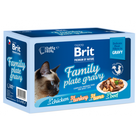 Brit Premium Cat konservai katėms filė padaže Family Plate (12×85 g)