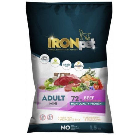 IRONpet BEEF Mini Adult vieno baltymo pašaras suaugusiems šunims 1,5 kg