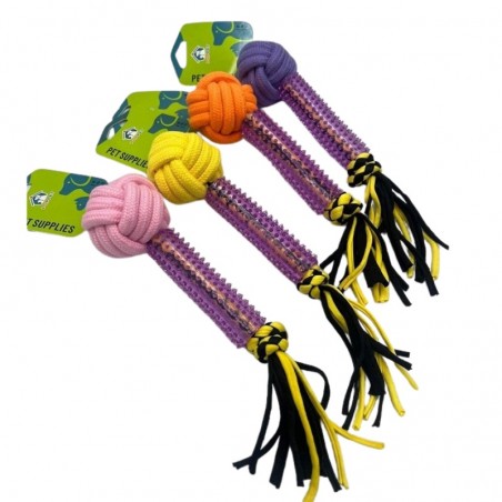 Žaislas šuniui virvinis kamuoliukas su guminiu kramtuku, 18cm