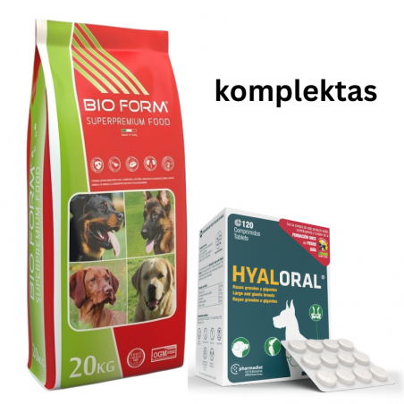 Hyaloral Giant N120 papildai sąnariams +Bio Form sausas pašaras šunims 20kg